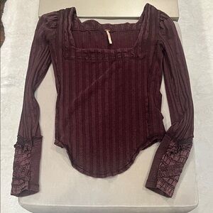 Free People Deep Burgundy Lace Sleeve Blouse
